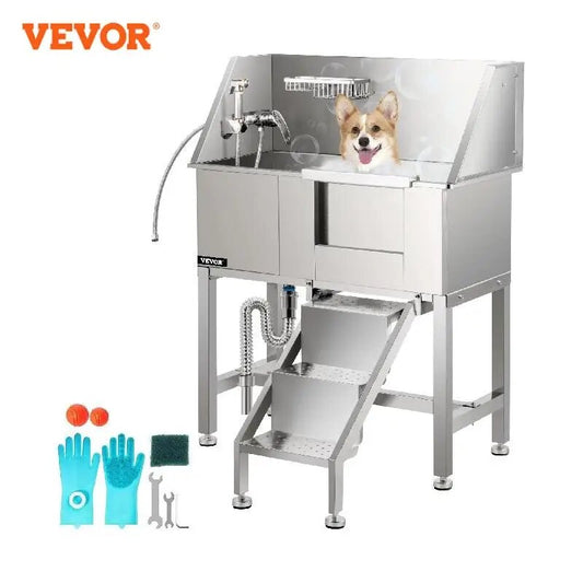 34 Inch Dog Grooming Tub Stainless Steel Pet Grooming Tub With Faucet And Accessories For Dog Washing Station Pet Bath Tub