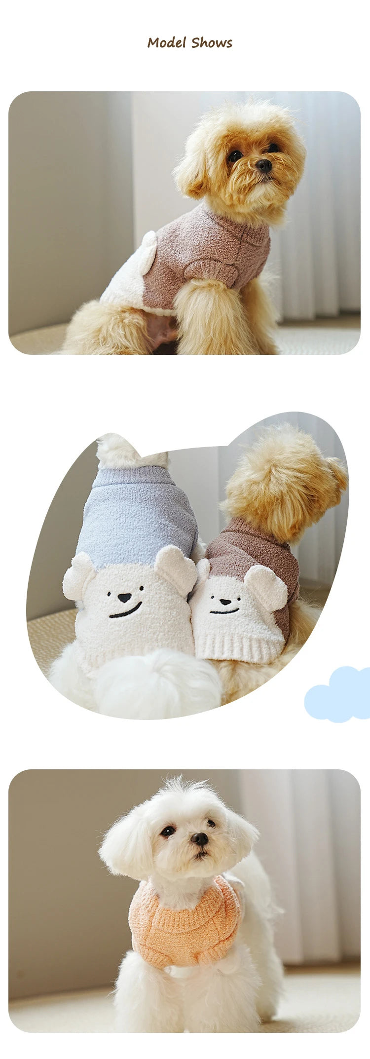 Chandails chauds pour chiens, pulls en polaire doux et confortables pour petits chiens, ours mignon, chiot, manteau tricoté pour Chihuahua bichon maltais, Style à la mode