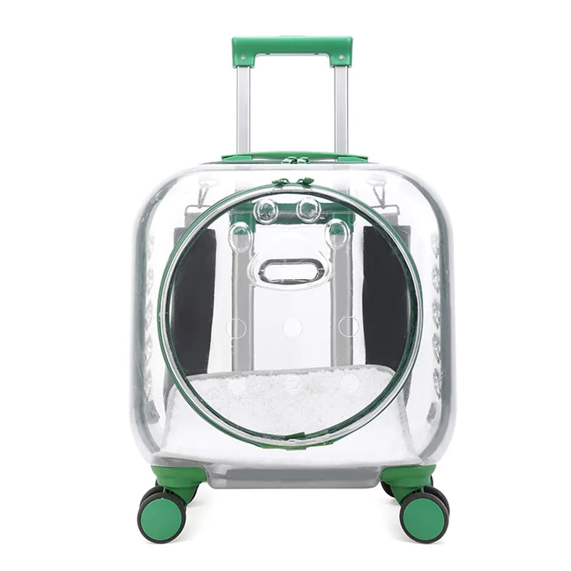 Valise à roulettes pour chien et chat, valise transparente, sac à dos respirant pour animal de compagnie, poussette