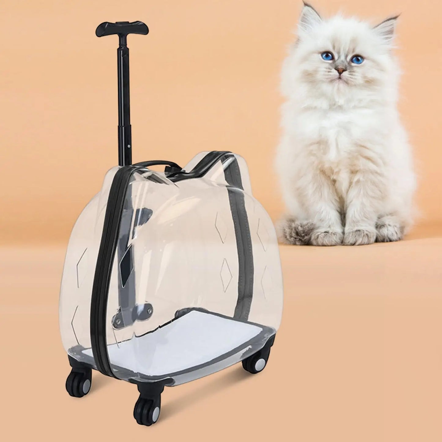 Animal de compagnie chien chat boîtier de chariot bagages avec roues transportant une valise transparente respirant animal chat transporteur sac à dos poussette pour animaux de compagnie