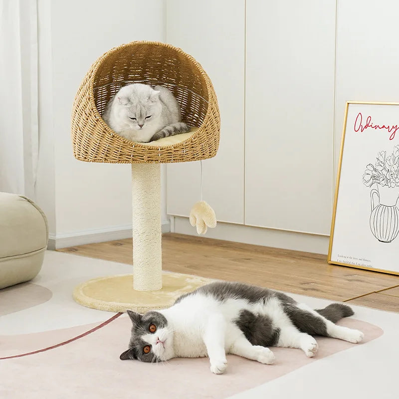 Árbol de escalada para rascar gatos, casa tejida de mimbre, trinquete de molienda para mascotas, poste rascador de Sisal, marco rascador para gatos, cama tipo nido, Juguetes