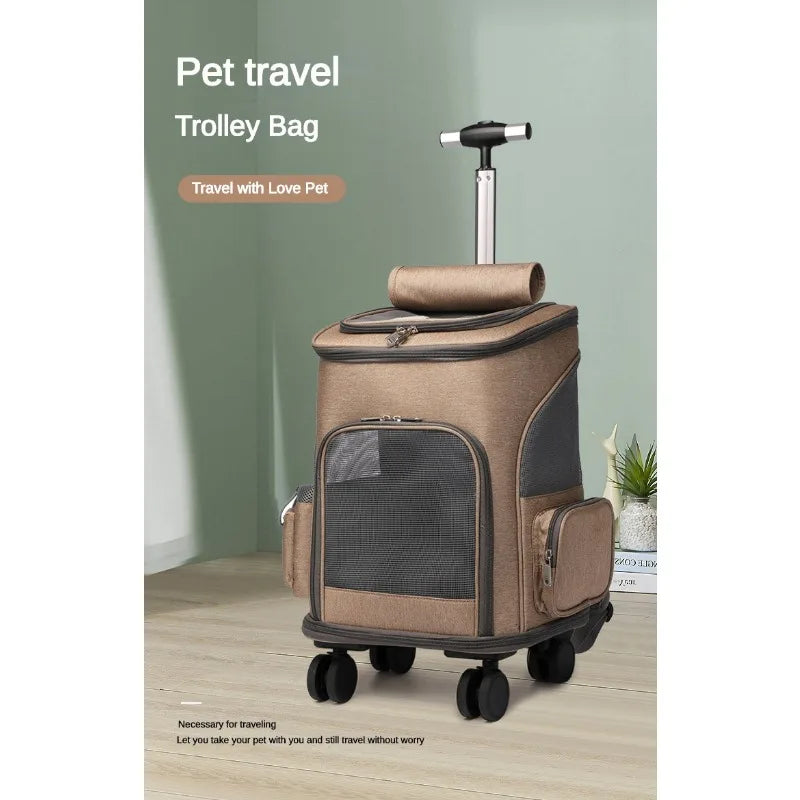 Transportín para perros y gatos con ruedas desmontables, para gatos y perros pequeños, maletín con carrito para mascotas, se puede utilizar como mochila, viaje plegable para mascotas