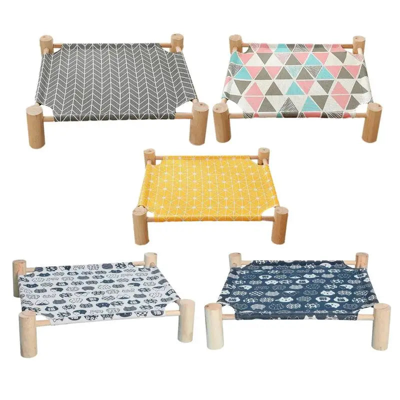 Cama elevada refrescante para perros, cama pequeña de madera para mascotas, hamaca para perros y gatos de verano, camas para gatos para interiores, cunas para gatos, muebles, cama para cachorros