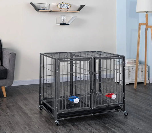 Go Pet Club 37" Heavy Duty empilable chat chien cage en métal pour animaux de compagnie chenils extérieur et intérieur avec séparateur et bols d'eau,