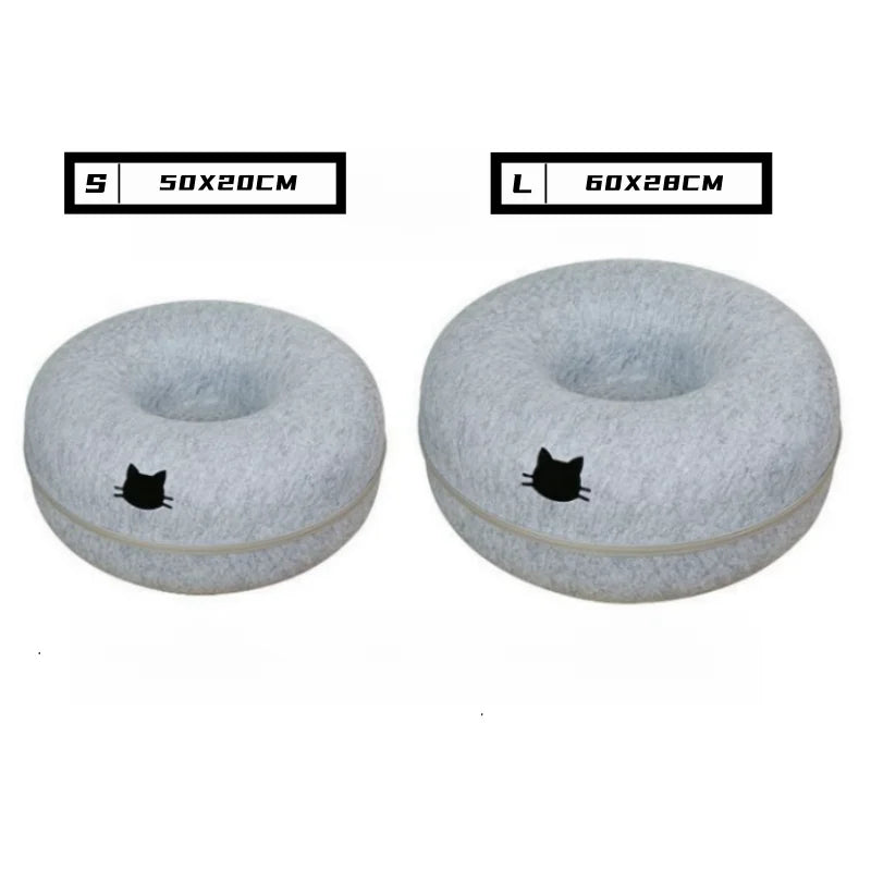 Bonito juguete interactivo con forma de dibujos animados para gatos, casa, túnel de fieltro, camas tipo cueva, Donut extraíble con cremallera, cesta tipo nido, suministros para gatitos