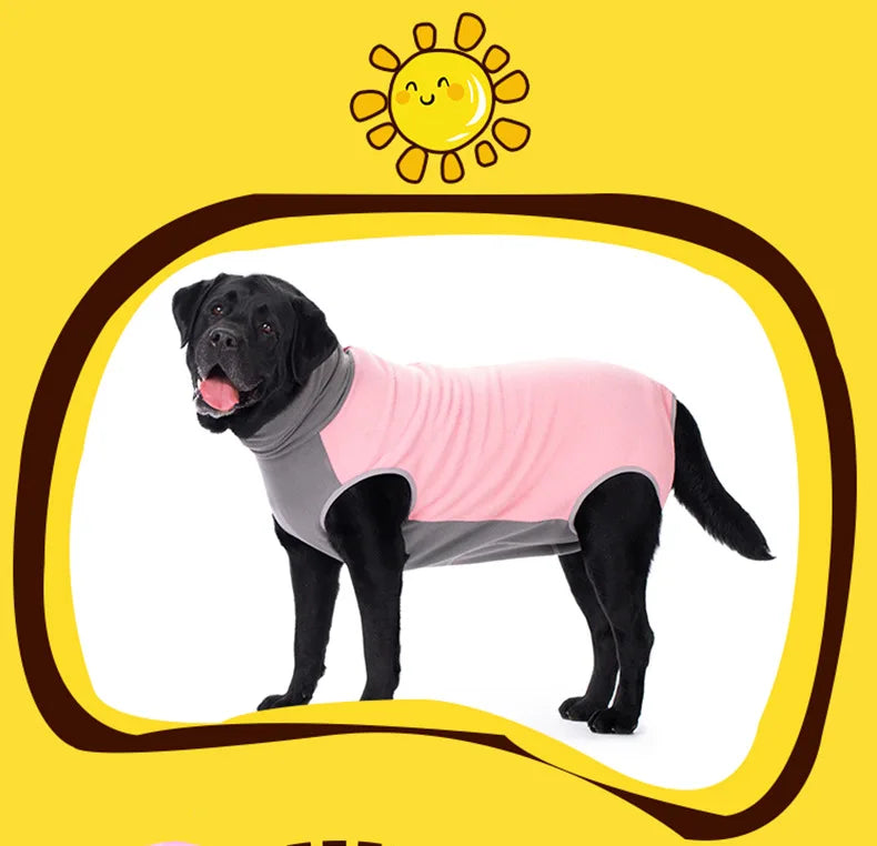 Traje de recuperación para perros de invierno, ropa para perros con cremallera trasera, forro polar, cortable, barriga cerrada, sin mangas, cuello alto, mono para mascotas para perros grandes, estilo de moda