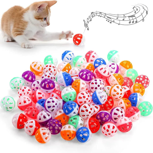 20Pcs Cat Toy Balls Pet Cat Kitten Play Plastic Balls with Jingle Bell Pounce Chase Rattle Toy Cat Toys Bulk Random Color