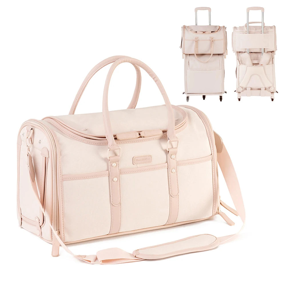 Oxofrd Sac de Transport pour Animaux de Compagnie de Luxe pour Petits Chiens Sac de Voyage Portable Rose Nude Respirant Anti-Rayures Sac à Main pour Animaux de Compagnie Fourre-Tout Pliable