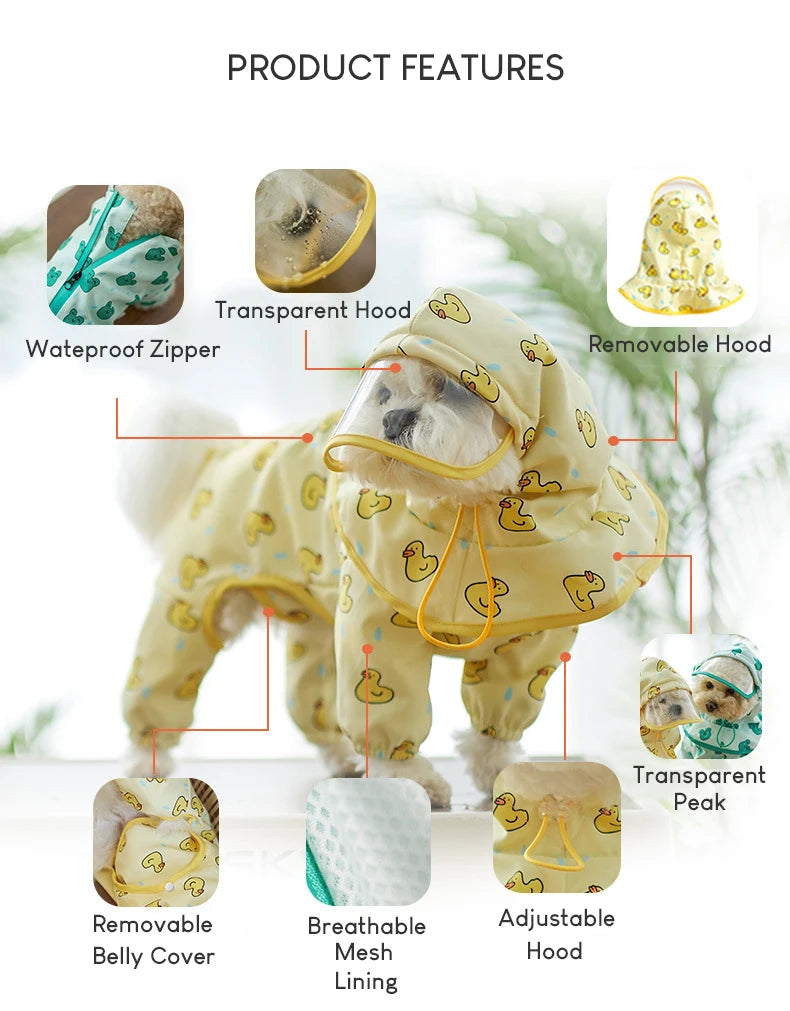 Chubasquero para perros pequeños, chaqueta impermeable con estampado bonito para mascotas con capucha transparente, abrigo de lluvia totalmente cubierto para cachorros y patos