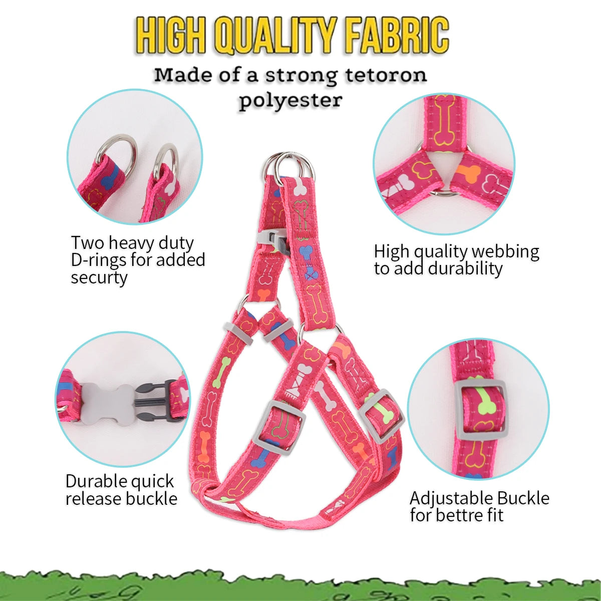 A colorful bone tripod pet dog harness for indoor and outdoor use