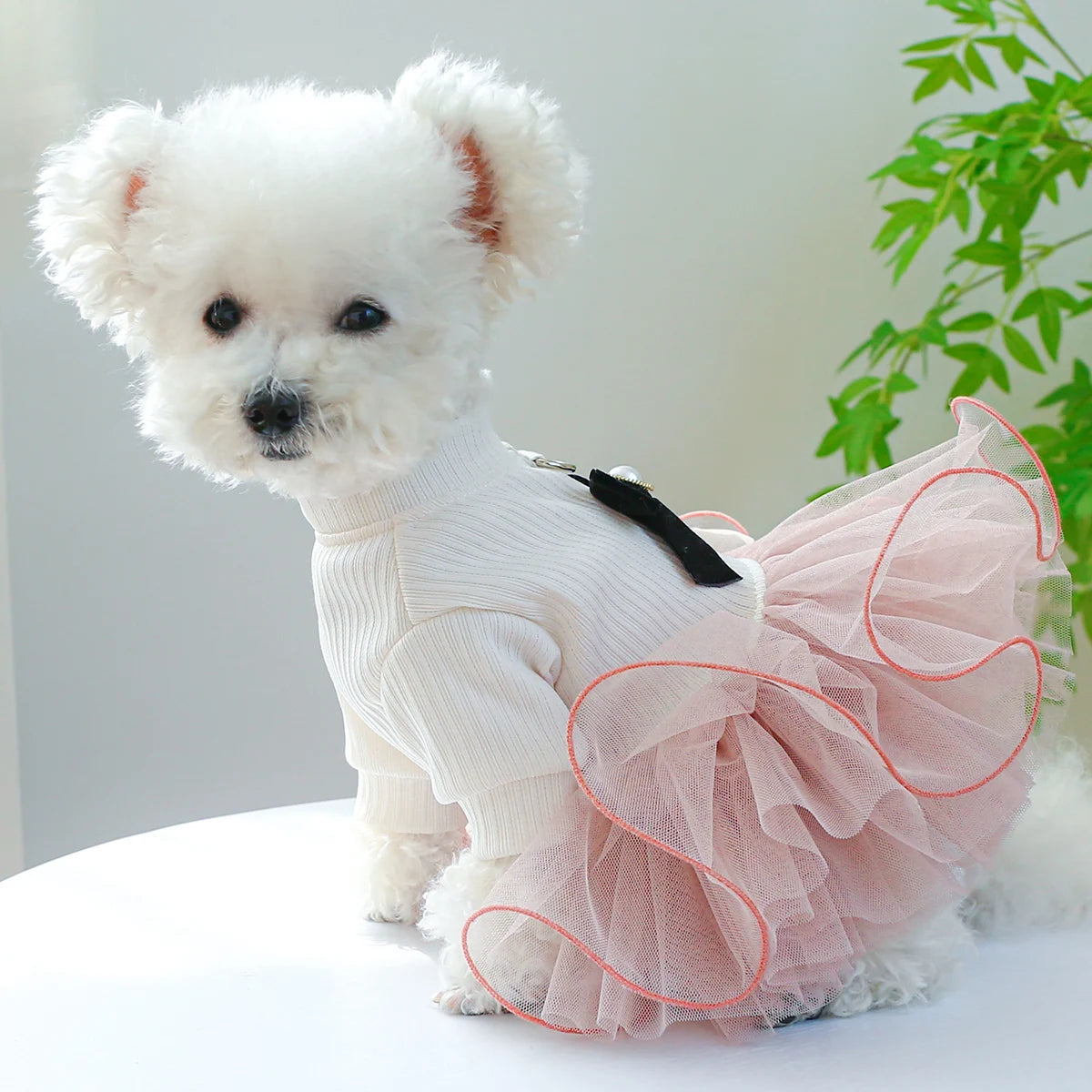 1PC Pet Apparel Dog Spring Autumn1PC Pet Appa Princess Dress Pink Fluffy Skirt with Buckle for Towing Rope For Small Medium Dogs