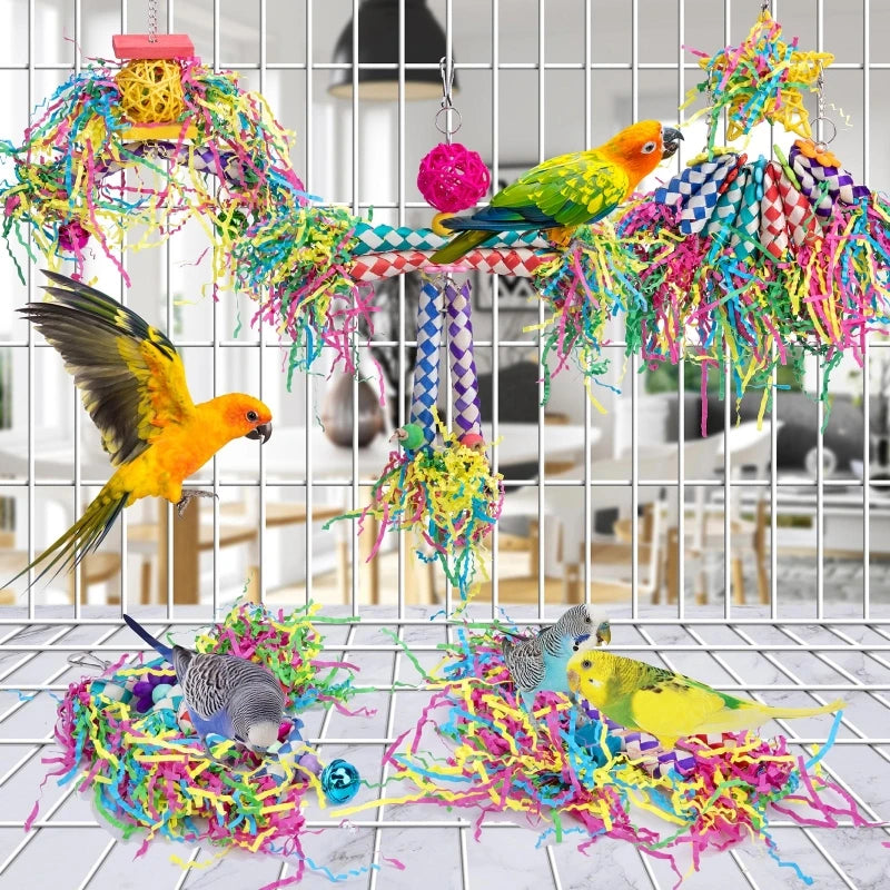 5 Piece Bird Shredding Toys Wooden Blocks Colorful Parrot Chewing Foraging Hanging Toy for Parakeets Love Birds Budgies