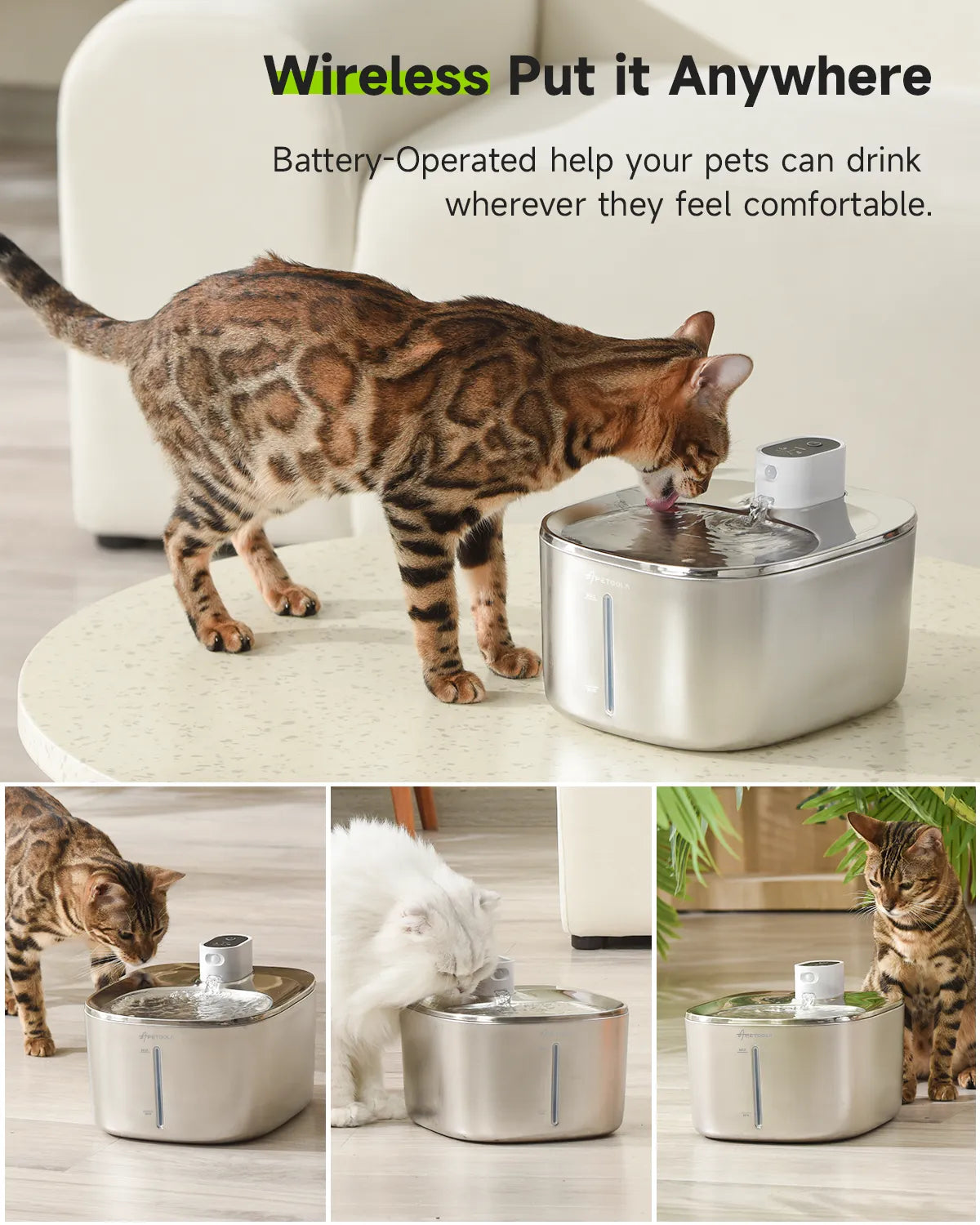 Fuente de agua inalámbrica para gatos de 4L, bebedero con Sensor automático para gatos, bebedero para perros, accesorios dispensadores de agua para mascotas