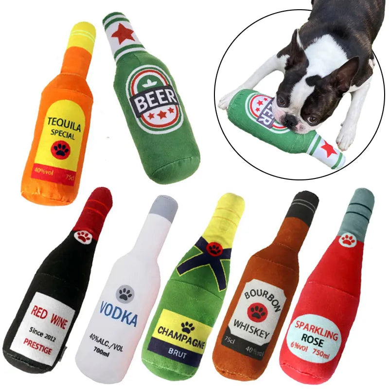 Juguetes interactivos para perros con forma de botella de vino y champán, juguete para mascotas relleno de felpa, juguete de Vodka, resistente a mordeduras, suministros para mascotas, whisky