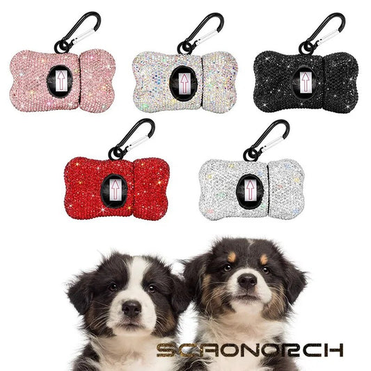 Support de merde de chien en diamant scintillant, distributeur Portable de merde pour animaux de compagnie, accessoires de nettoyage de chat avec boucle en métal, Articles pour animaux