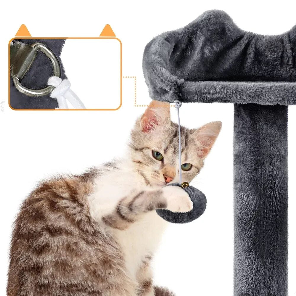 Torres de árbol para gatos de varios niveles con condominio doble para gatos gatitos, gris oscuro, juguetes para gatos, para que los gatos puedan jugar felices en casa