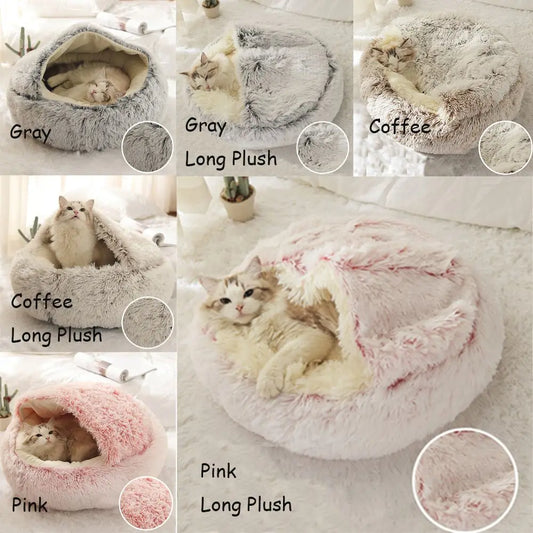 Coussin chaud d'hiver pour chat, 1 pièce, doux et confortable, longue peluche, maison pour animaux de compagnie, sac de couchage créatif 2 en 1 pour chaton et chiot