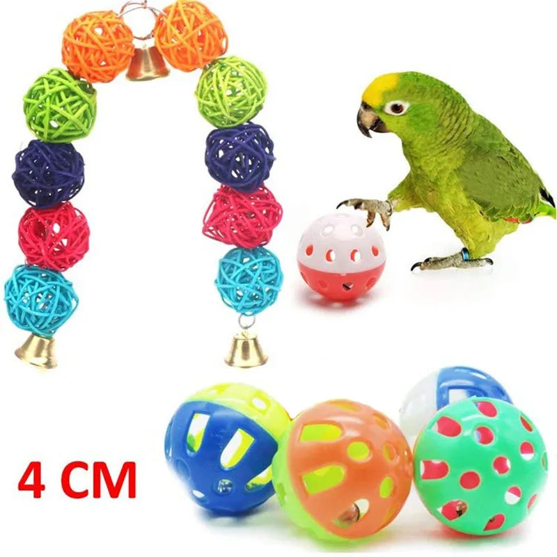 Cage à jouets pour oiseaux, 12 pièces, accessoires pour oiseaux, jouets pour perroquets en bois, pont suspendu, balançoire, Cage à boules, cloches, ensemble de fournitures pour animaux de compagnie