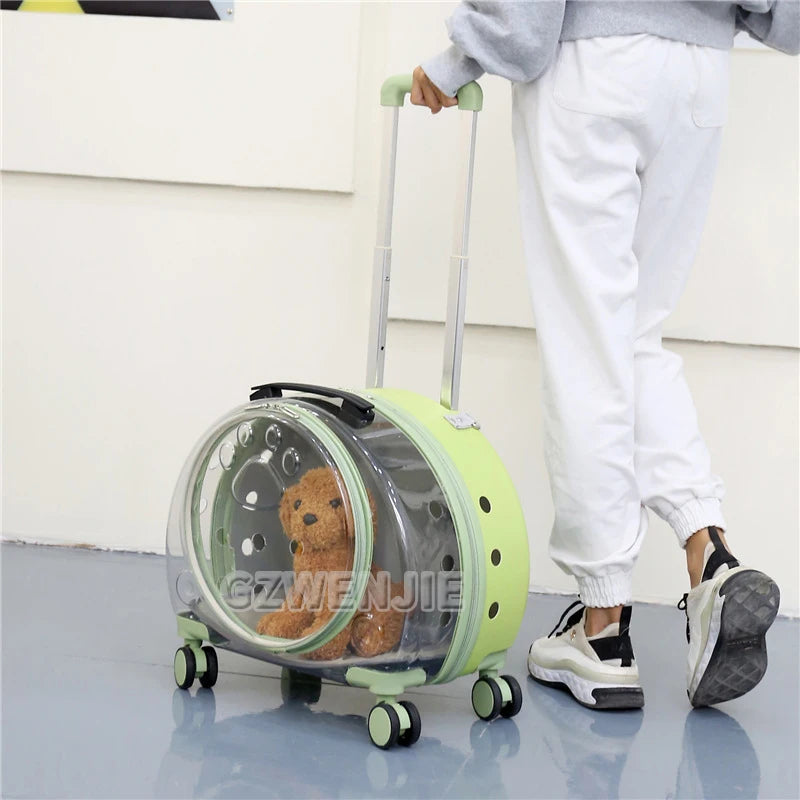 Maleta con carrito para perros Gato, equipaje con ruedas, Maleta transparente, mochila transportadora para perros, cochecito para mascotas