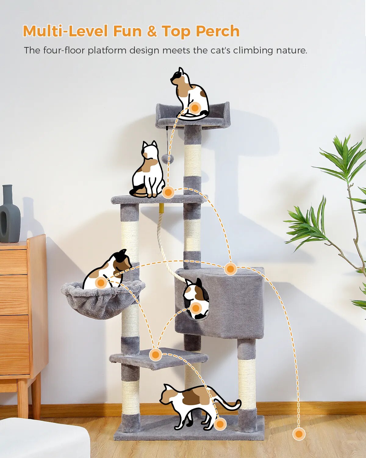 Juguetes de árbol para gatos, poste rascador para gatos, sisals naturales, torre de actividades para gatitos, soporte para condominio, muebles de lujo para gatos pequeños y medianos