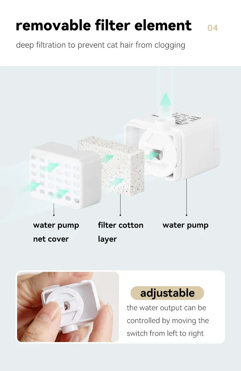 Fuente de agua para gatos de 1300ml, bebedero de cerámica con carga USB para mascotas con filtro, dispensador de agua para perros pequeños con cuencos de soporte de madera