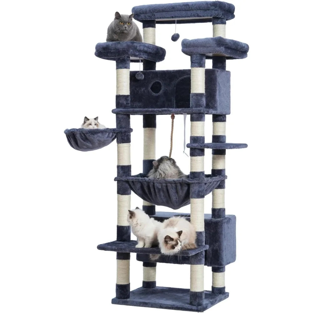 Suitable for Indoor Cats 2 Baskets Multi-level Cat Scratch Ear Scratch Columns 74 Inch Cat Tower With 3 Large Platforms Tree Pet