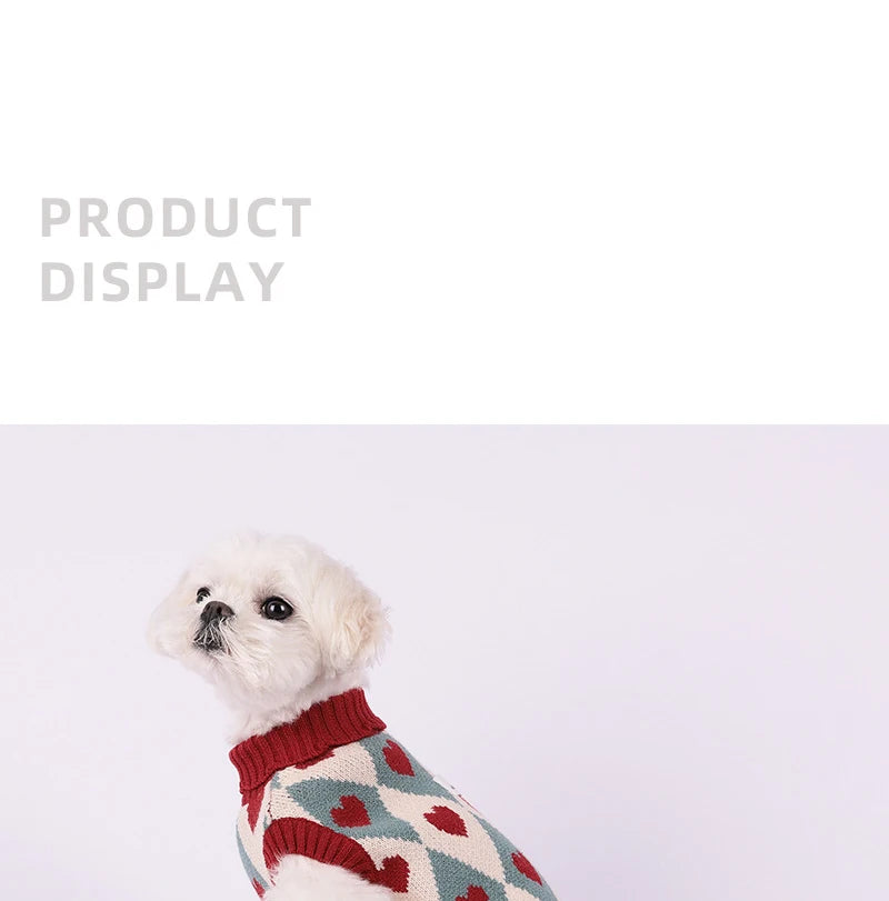 Sweater for Dog Winter Warm Small Dog Clothes Cute Diamond Heart Pattern Knitted Puppy Sweaters Turtleneck Chihuahua Yorkie Coat Fashion Style