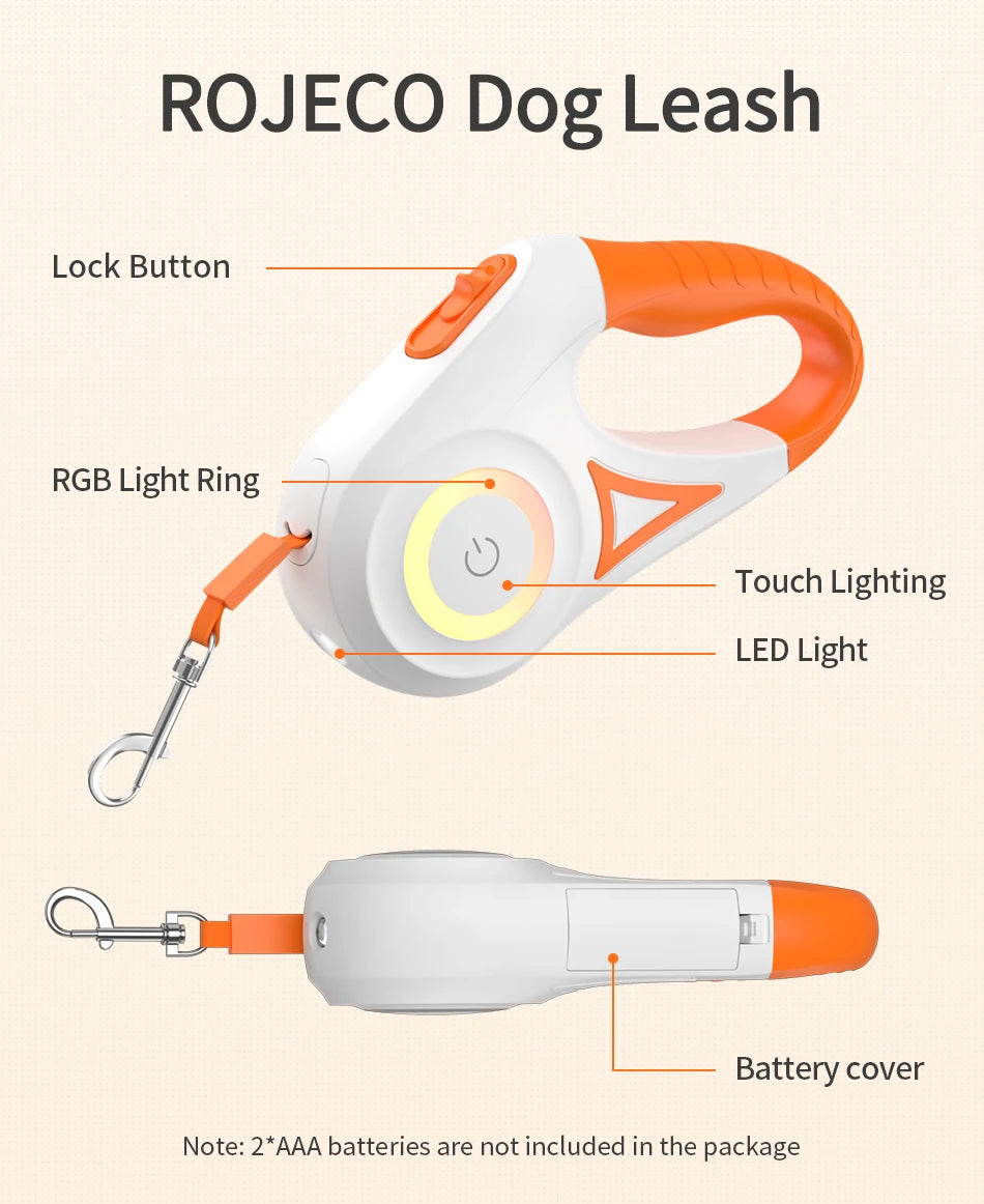 Correa retráctil para perro de 5M con luz LED, correas luminosas automáticas para perro, cachorro, accesorios ajustables para caminar y correr