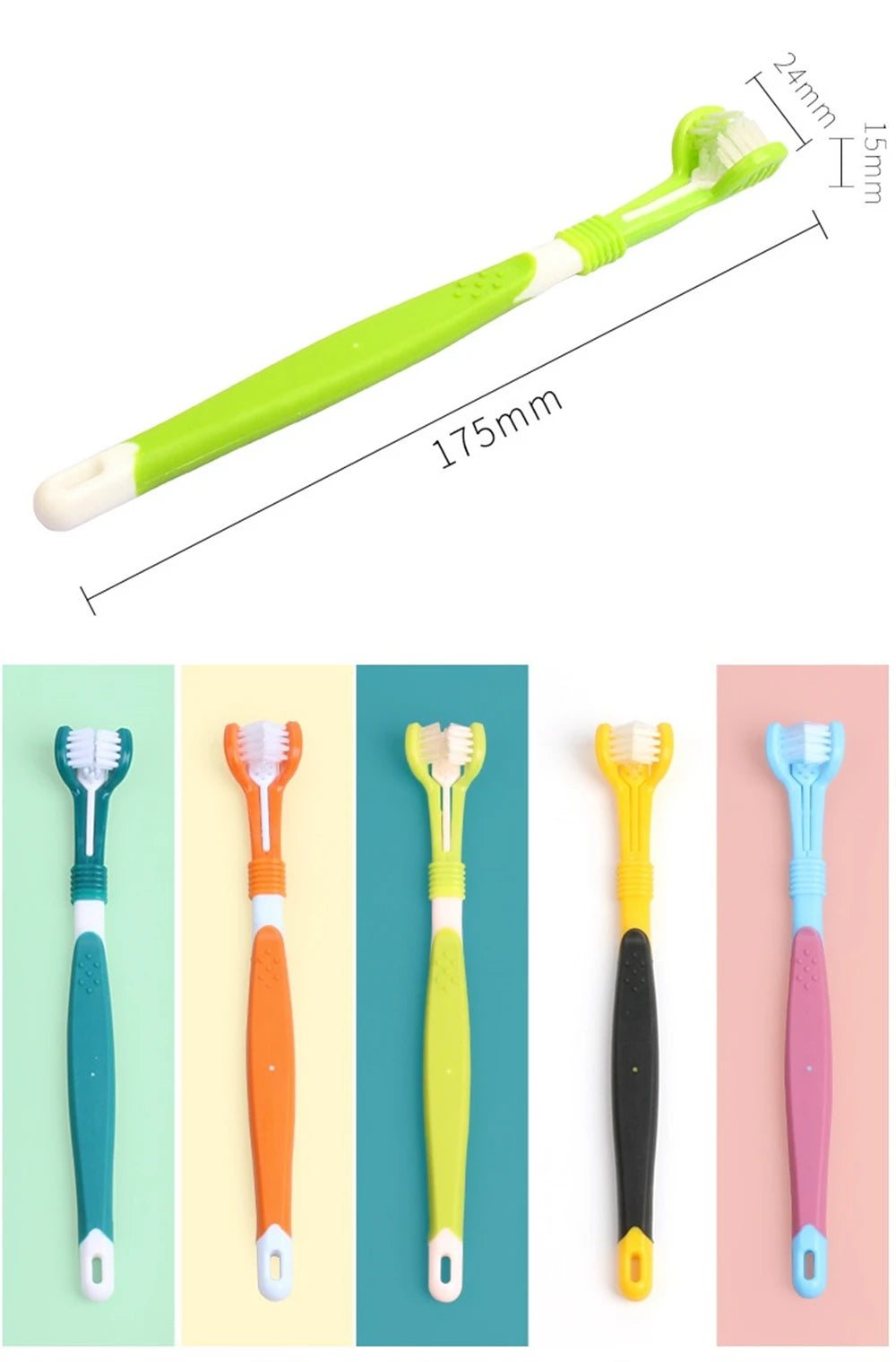 Colorful 3 Sides Toothbrush for Dogs Cat Remove Bad Breath Teeth Calculus Tool Pet Ribbit Oral Cleaning Brush Dog Accessories