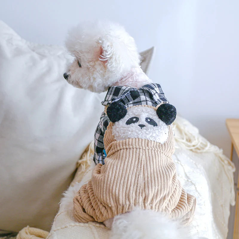 Vêtements pour animaux de compagnie, 1 pièce, pantalon à quatre pattes à carreaux noir et blanc, mignon Panda à bretelles, pour petits et moyens chiens, printemps et automne