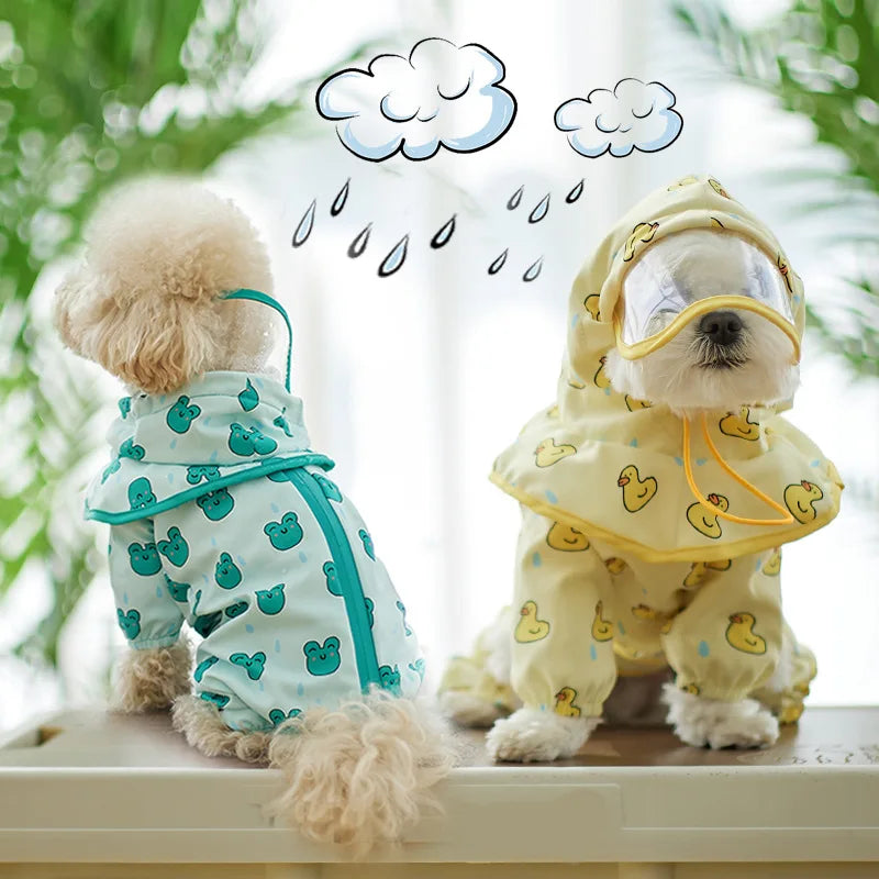 Chubasquero para perros pequeños, chaqueta impermeable con estampado bonito para mascotas con capucha transparente, abrigo de lluvia totalmente cubierto para cachorros y patos