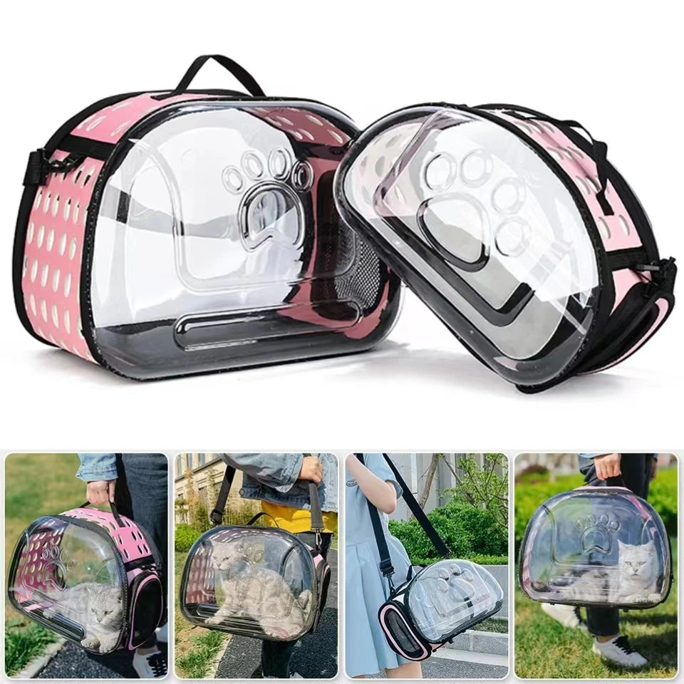 Bolso de hombro para mascotas, transportador para gatos, bolso de viaje al aire libre, transpirable, cápsula para cachorros y gatitos, bolso con correa para el hombro portátil transparente