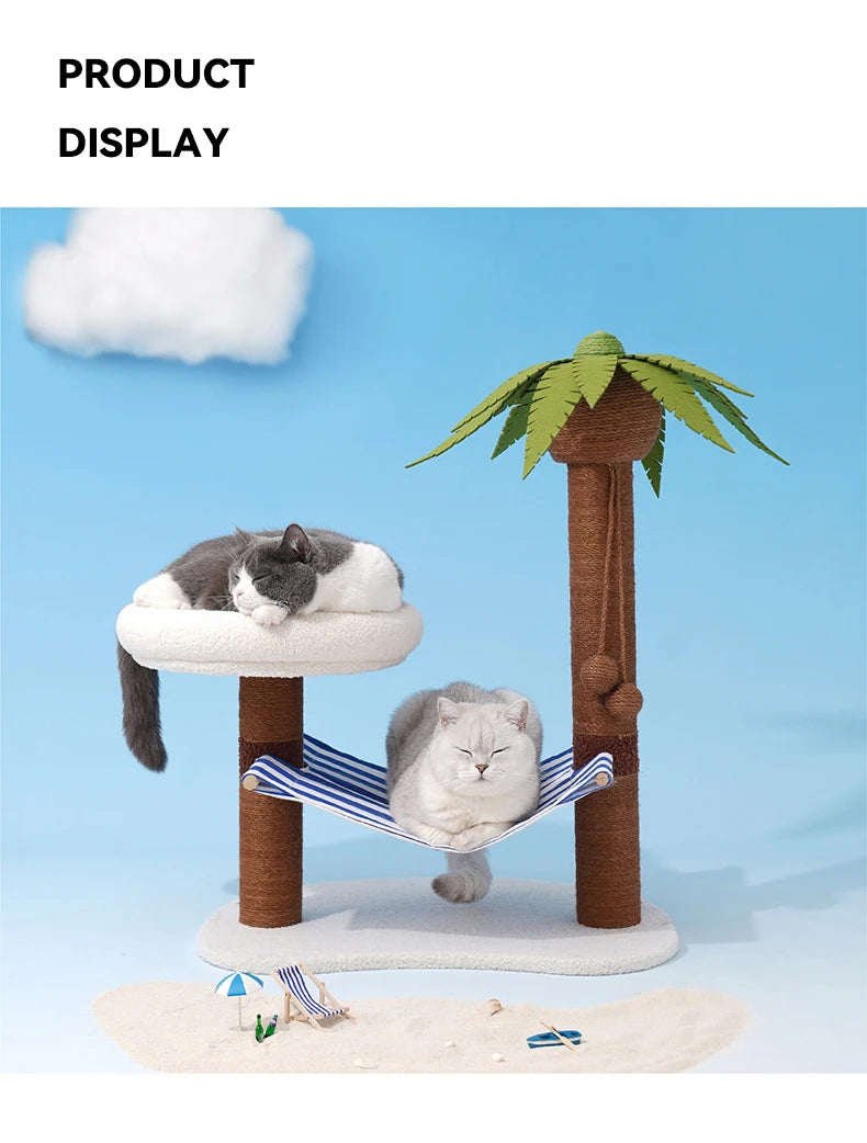 Postes rascadores para gatos, árbol de coco para mascotas, torre de modelado para rascar, marco de escalada para gatos, juguetes con hamaca y cama con estera