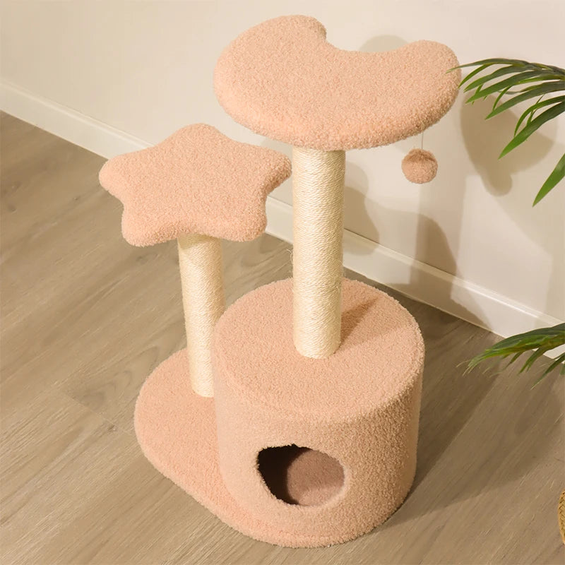 Unique Star and moon design pet furniture high density sisal post scratcher cat climbing sturdy cat tree house