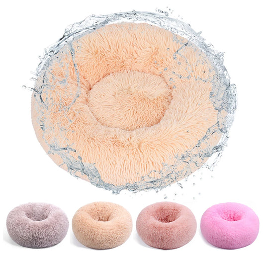 Lit rond en forme de beignet pour chien et chat, lavable, avec fermeture éclair, en peluche longue, de luxe, super doux et chaud, housse amovible, tapis de canapé