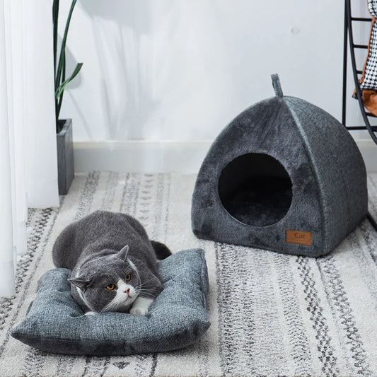 Soft Cat Bed Foldable Kitten House Semi-enclosed Indoor Cats Cave Warm Kennel for Small Dogs Cats Deep Sleep Pets Accessories