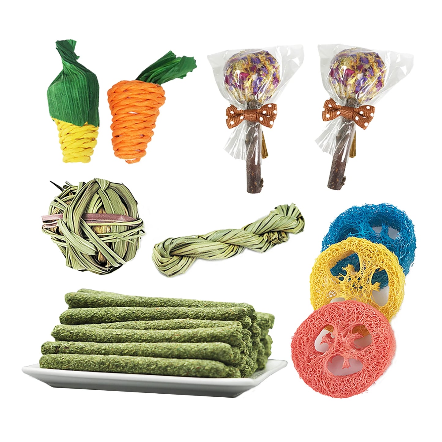 Jouets à mâcher cochon d'inde, 14 pièces, jouet de nettoyage des dents pour lapin Hamster, jouets molaires pour la santé des dents, accessoires de lapin