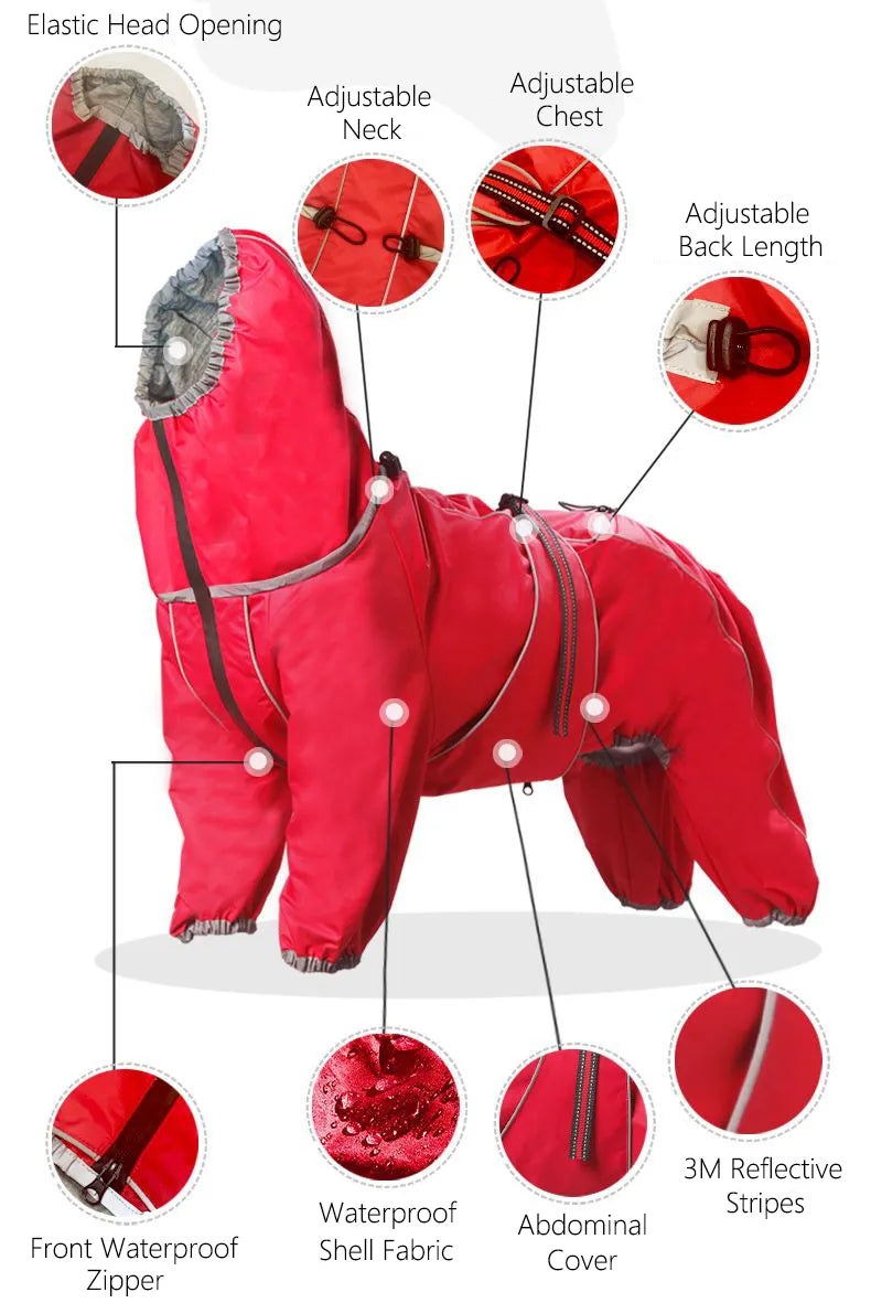 Chubasquero para perros grandes, suave, transpirable, a prueba de nieve, resistente al viento, chaqueta de lluvia para mascotas, abrigo impermeable de seguridad para perros al aire libre con patas