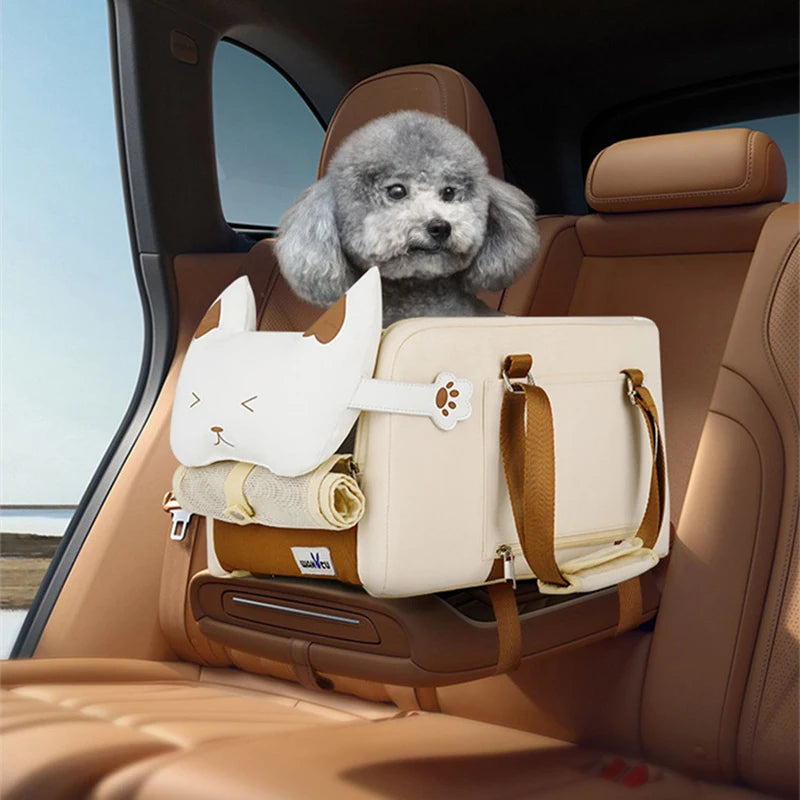 Asiento de coche para perros, asiento de coche antideslizante desmontable Central para cachorros, transportador portátil para mascotas para perros pequeños, gatos, bolsa de viaje de seguridad