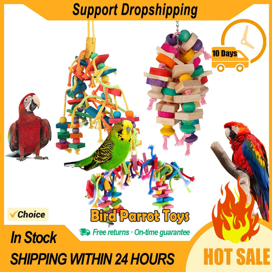 Bois perroquet oiseau jouets suspendus corde échelle pour animaux de compagnie multicolore en bois coton corde oiseaux à mâcher jouet formation accrocher balançoire fournitures pour animaux de compagnie