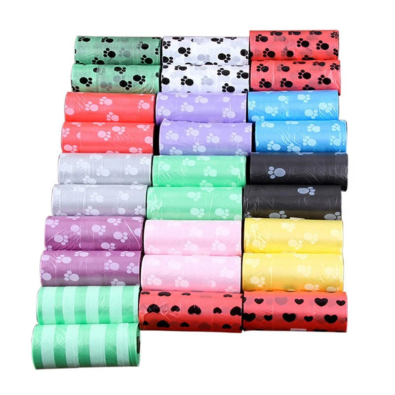 10 rollos de Bolsa para popó de perro con impresión de patas, 15 bolsas/rollo, bolsas grandes para excrementos de gatos, bolsa de basura para limpieza del hogar al aire libre para perros