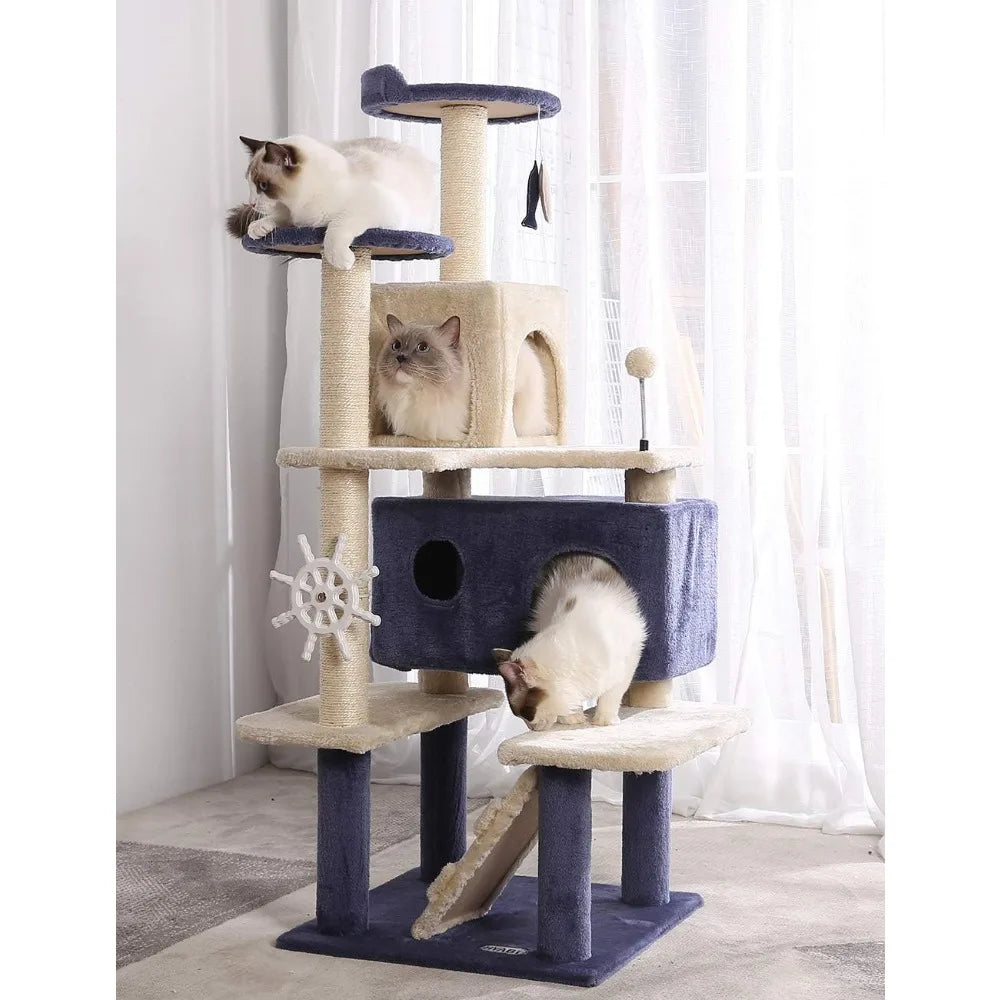 Casa de juegos de lujo cómoda para actividades de gatitos, árbol para gatos de 53 pulgadas, de varias plantas