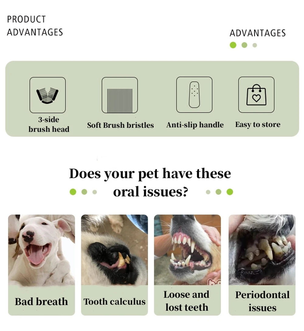 Colorful 3 Sides Toothbrush for Dogs Cat Remove Bad Breath Teeth Calculus Tool Pet Ribbit Oral Cleaning Brush Dog Accessories