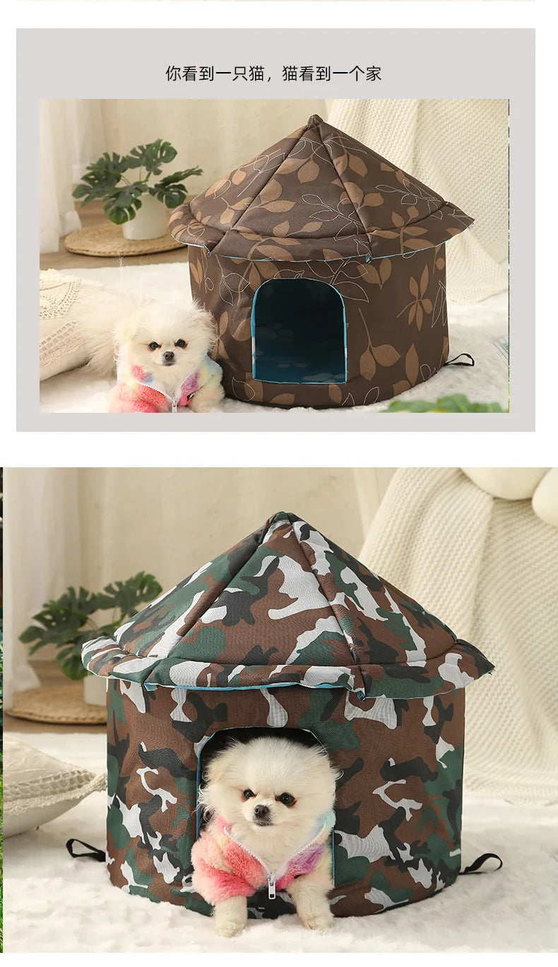 Kennel Dog House Soft Pet Bed Tent Indoor Outdoor Enclosed Sleeping Nest Basket with Removable Cushion Travel Dog