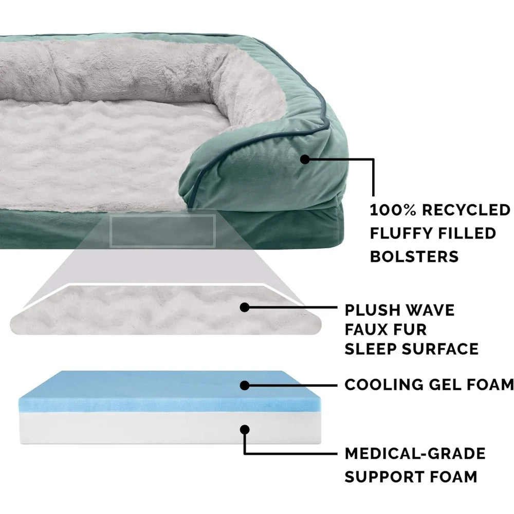 Sofa Cooling Gel Dog Bed for Large Dogs W/ Removable Bolsters & Washable Cover Free Shipping Pet Puppy Cats Kennel Products Home