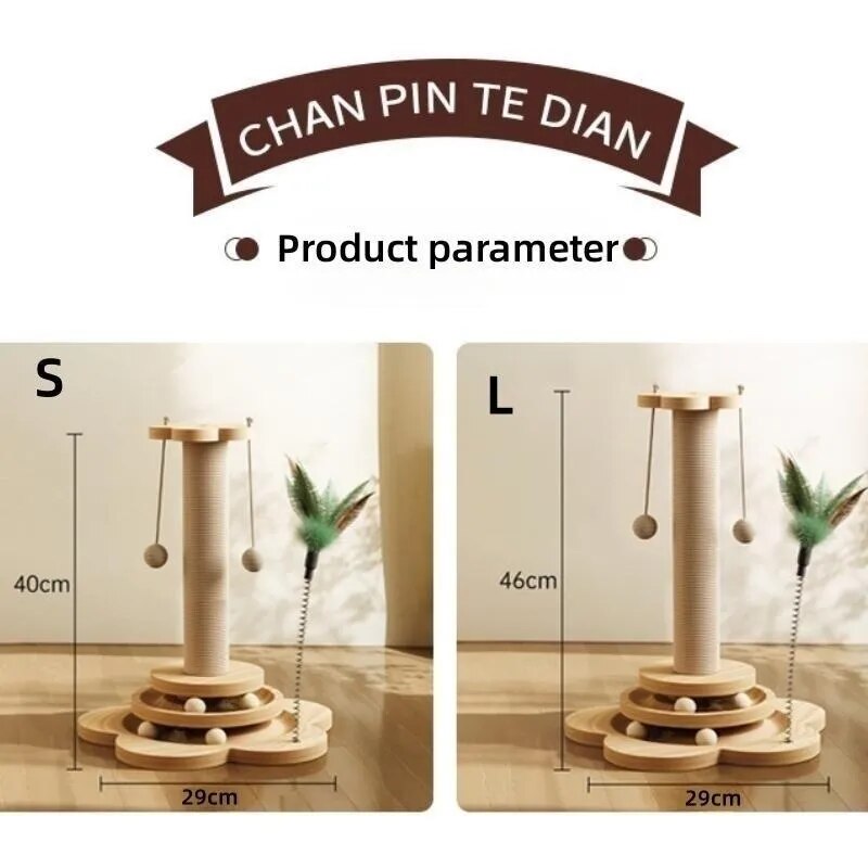 Juguete para gatos, plataforma giratoria de madera maciza para gatos, divertidas bolas de palo para gatos, tabla de rascado de Sisal duradera, suministros para gatos, columna de agarre para gatos