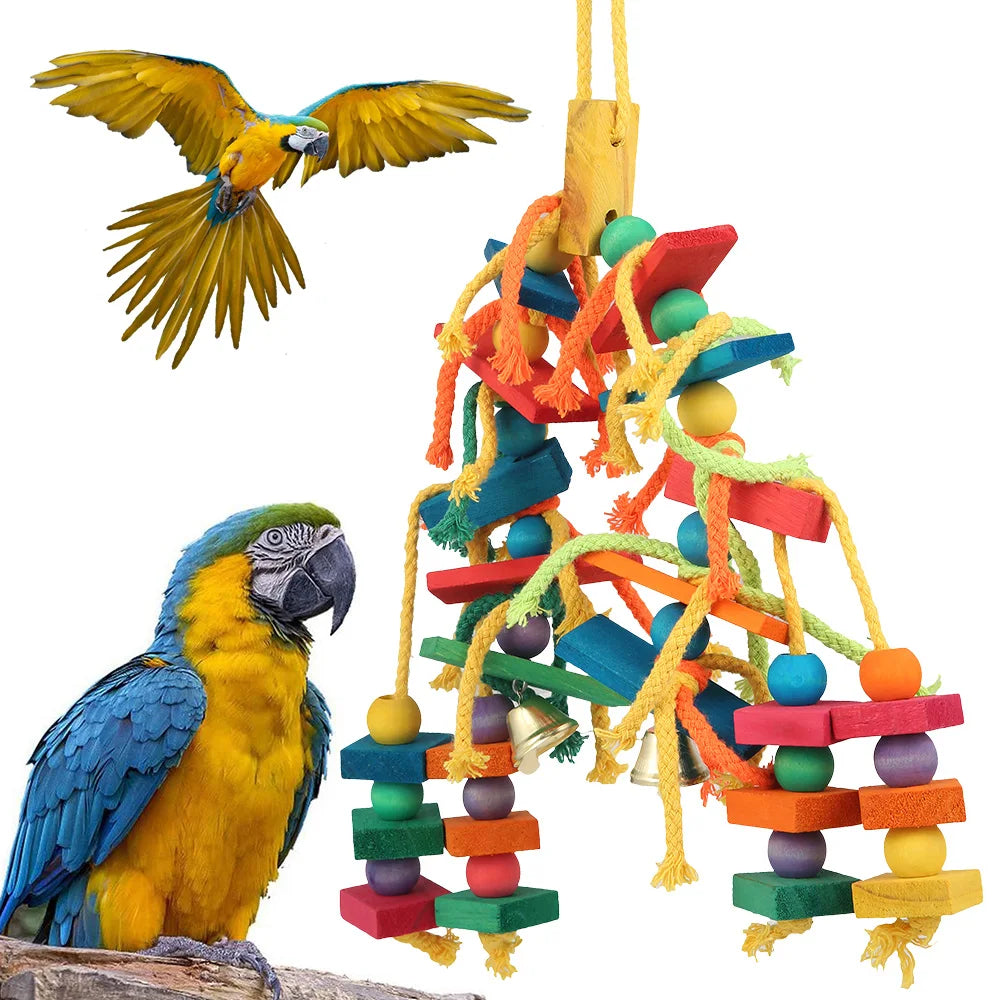 Juguetes para loros, cuerda colgante, escalera para mascotas, soporte de madera, periquito, jaula para escalar, juguete para morder pájaros, juguete colorido para masticar pájaros, suministros para mascotas