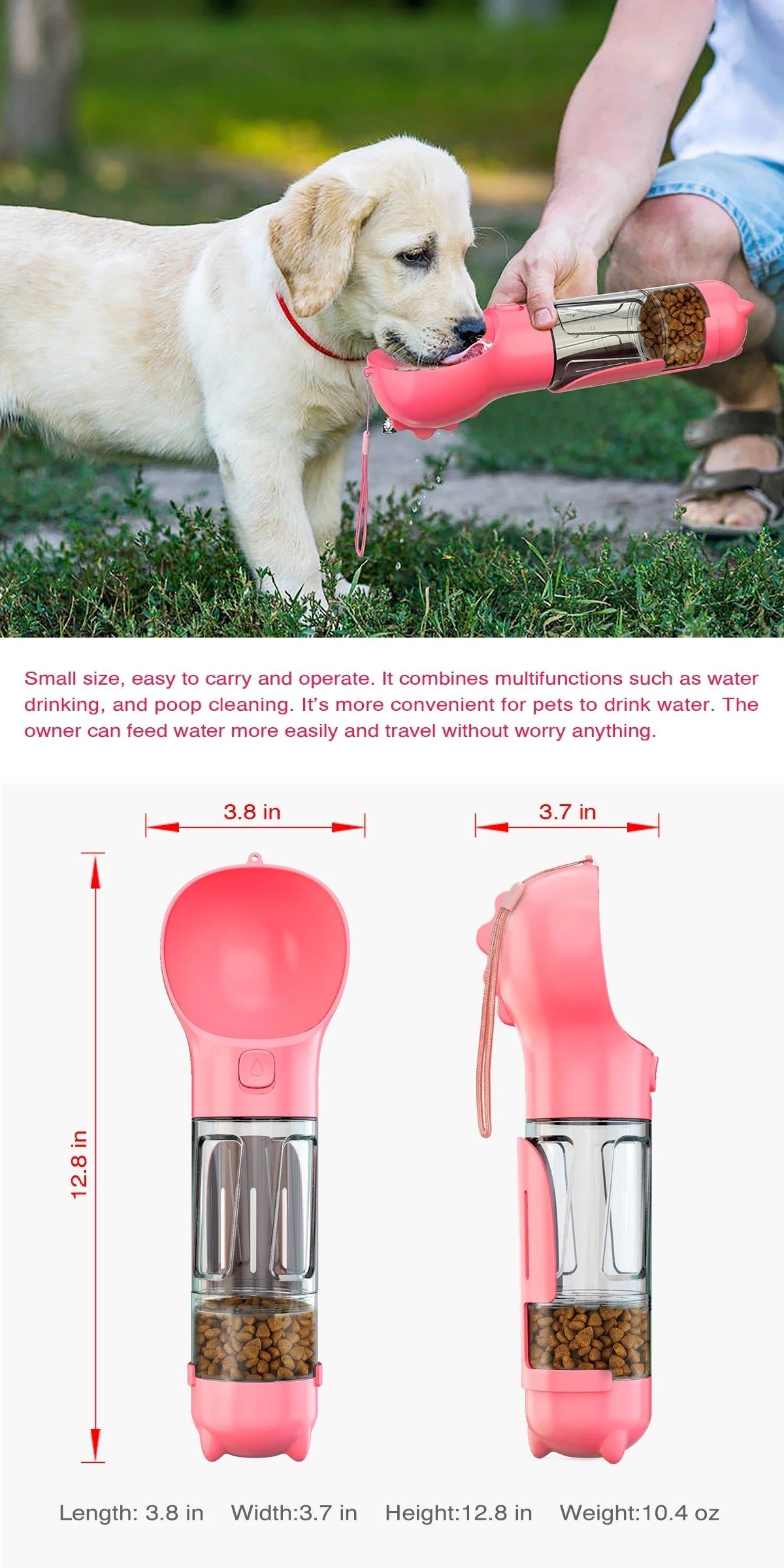 Hello Dog – bouteille d'eau Portable 4 en 1 pour chien et chat, distributeur de nourriture avec pelle à merde et merde, fournitures multifonctions pour animaux de compagnie, accessoires de bol