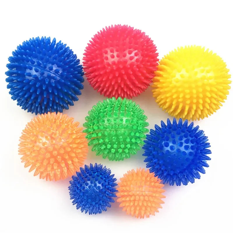 Juguetes para perros y gatos, juguete con sonido para cachorros, Bola de Limpieza de dientes chirriante, entrenamiento de TPR, juguete para masticar dientes de mascotas, bolas de espinas