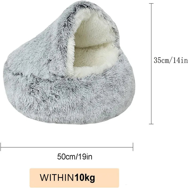 Nid de câlin en peluche 2 en 1, chaud et doux, apaisant, pour chien, chat, chiot, avec éponge confortable, fond antidérapant pour animaux de compagnie, petits chats, chiens